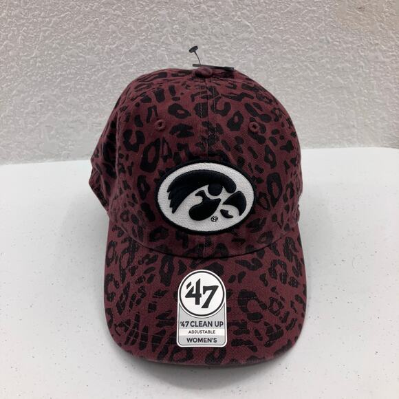 47 Black White Wine Cheetah Animal Print Hawkeye Iowa University Embroidered Hat - Picture 1 of 12